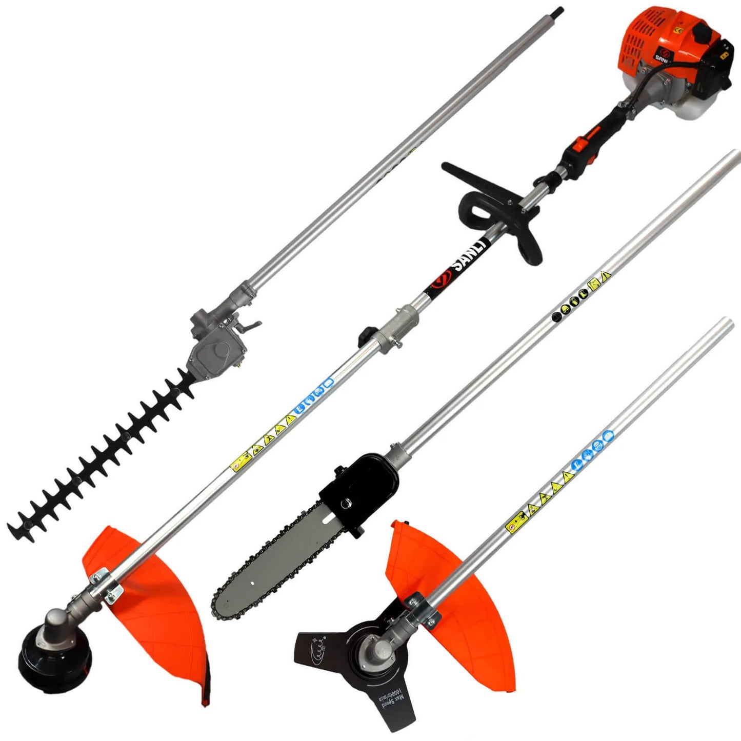 Sanli 26cc Petrol Multi Tool Whipper Snipper Chainsaw Hedge Trimmer Brush Cutter